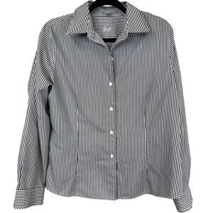 Foxcroft Wrinkle Free Black & White Striped Button Up 12